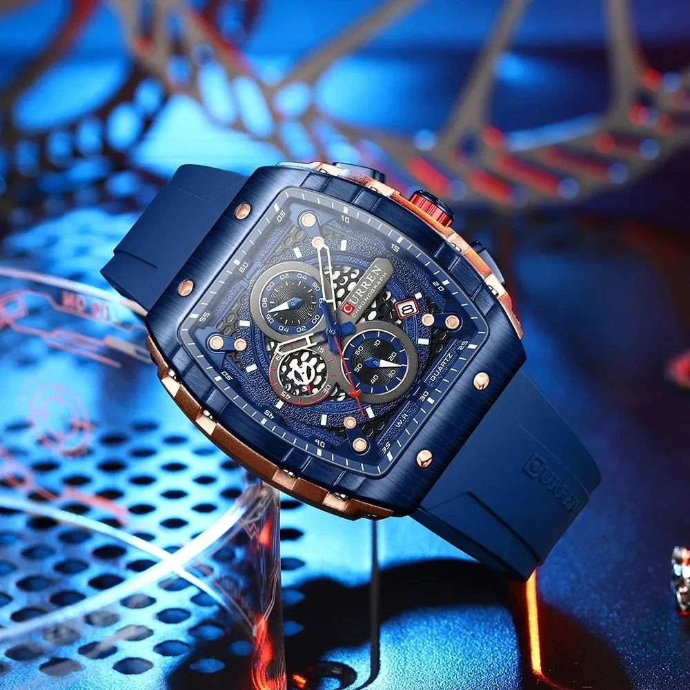 CURREN 8442 OEM Fashion Date Tonneau Case Quartz Men Watches Top Brand Male Clock Chronograph Sport Mens Wrist Watch Relogio